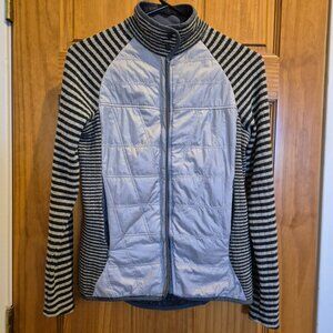 Title Nine Lightweight Hybrid Jacket with Gray and Black Striped Sleeves